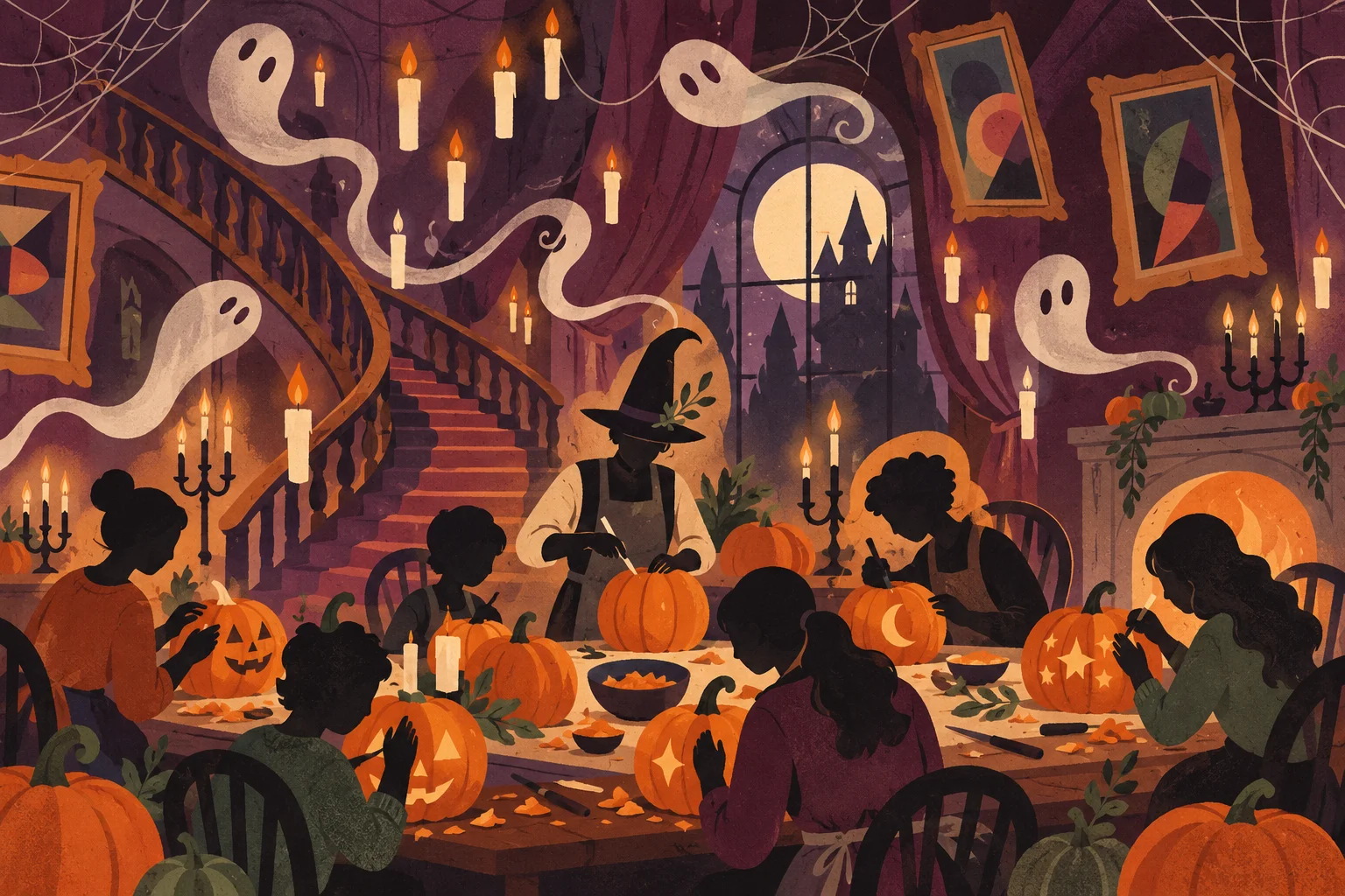 KI-generierte Konzeptillustration: Halloween im Disneyland Hotel, einen Disney-Kürbis bis zum 31. Oktober schnitzen. Keine Darstellung einer realen Szene.