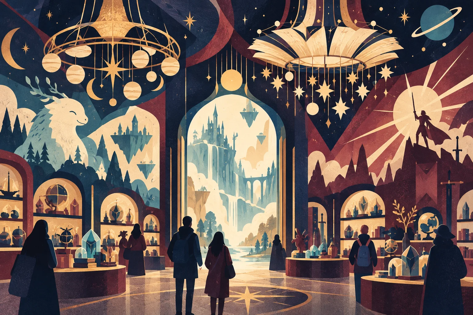 Ilustración conceptual generada por IA: Disney Wonders, la nueva tienda de Disney Village que abre el 22 de septiembre. No representa una escena real.