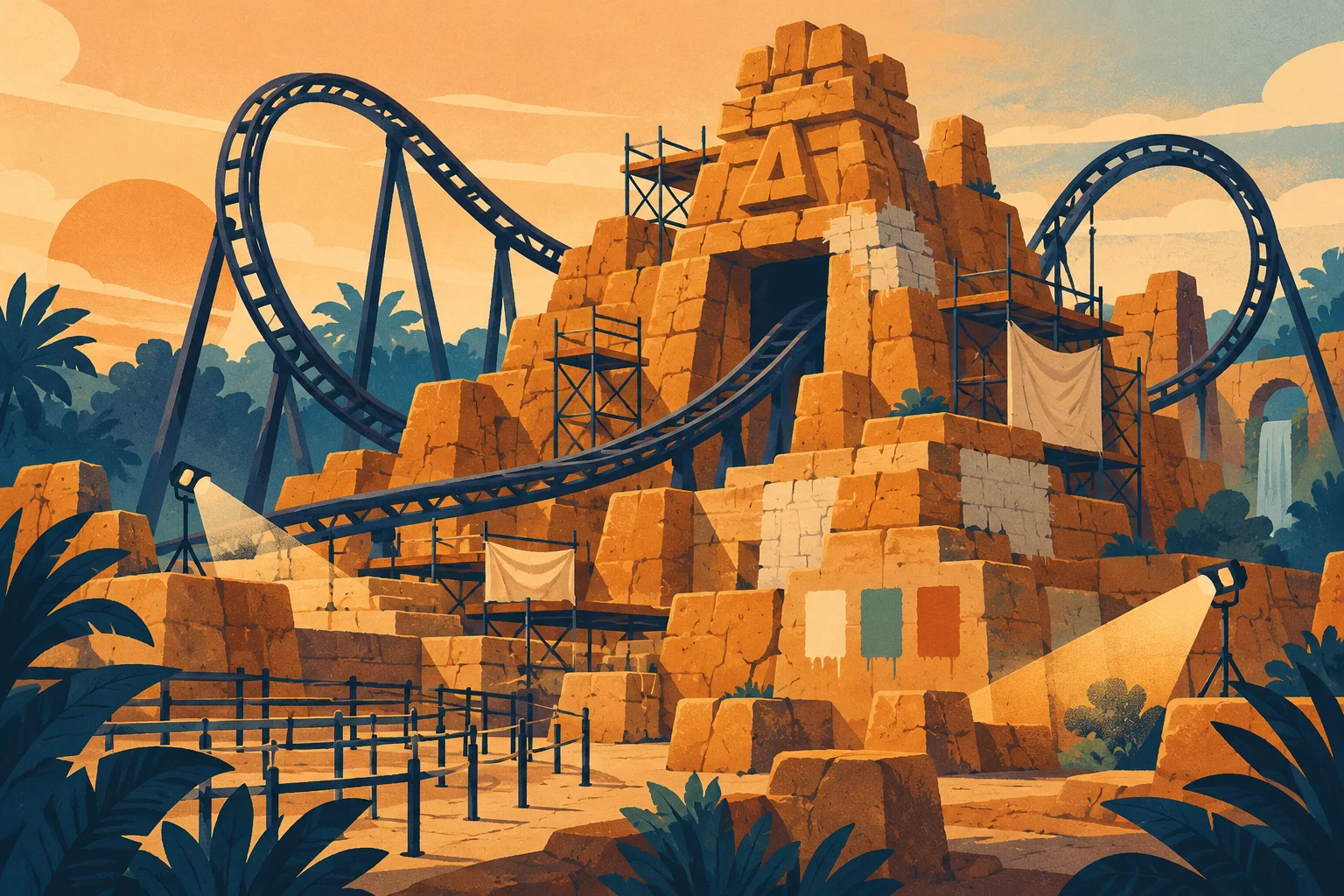 AI-generated concept illustration: Indiana Jones closes in January: the Temple of Peril gets a major refurbishment. Does not depict a real scene.
